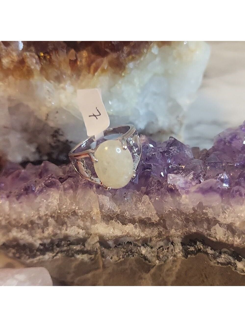 Snow Quartz Gemstone Silver Plated Rings Size 7